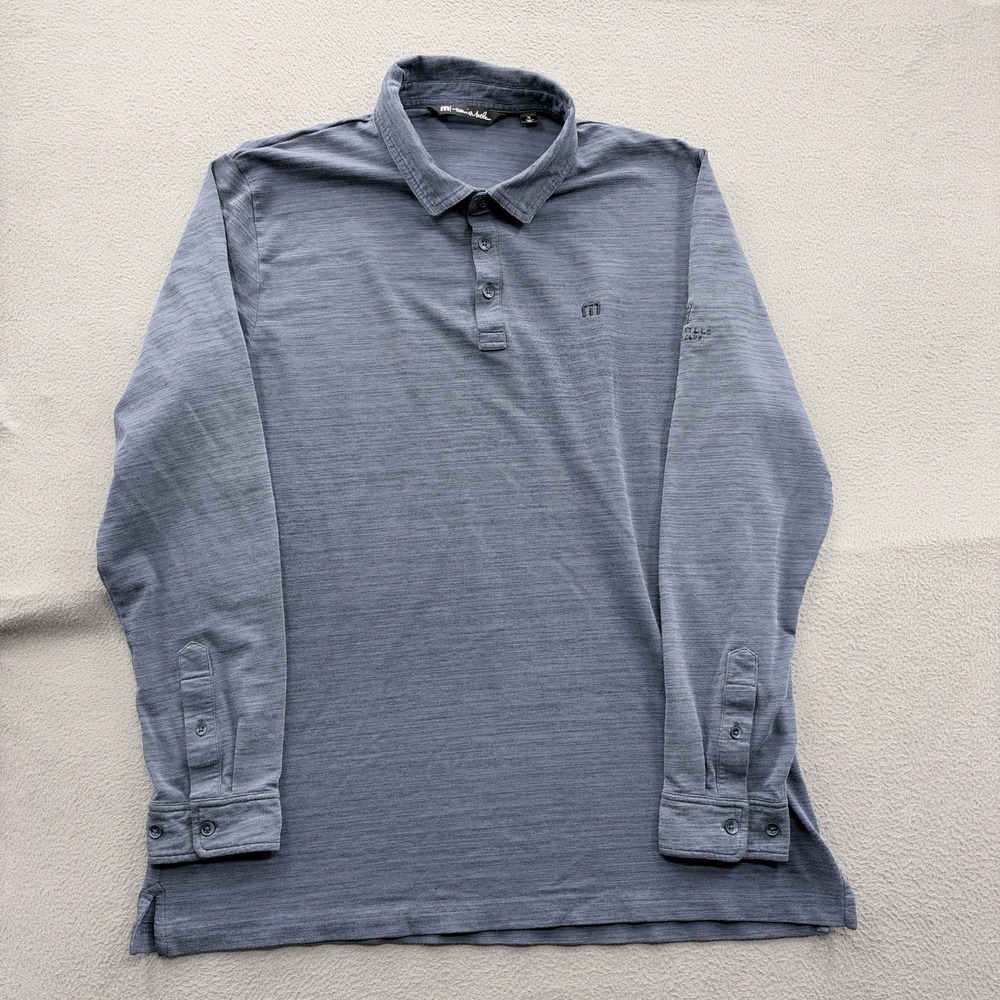 TravisMathew Polo Shirt Mens XL Blue Solid Long Sleeve Golf Stretch Great Hills
